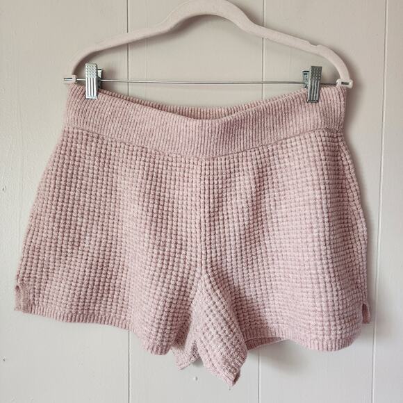 Abercrombie & Fitch Waffle Knit Shorts Loungewear Soft Cozy Pink L - Picture 1 of 7